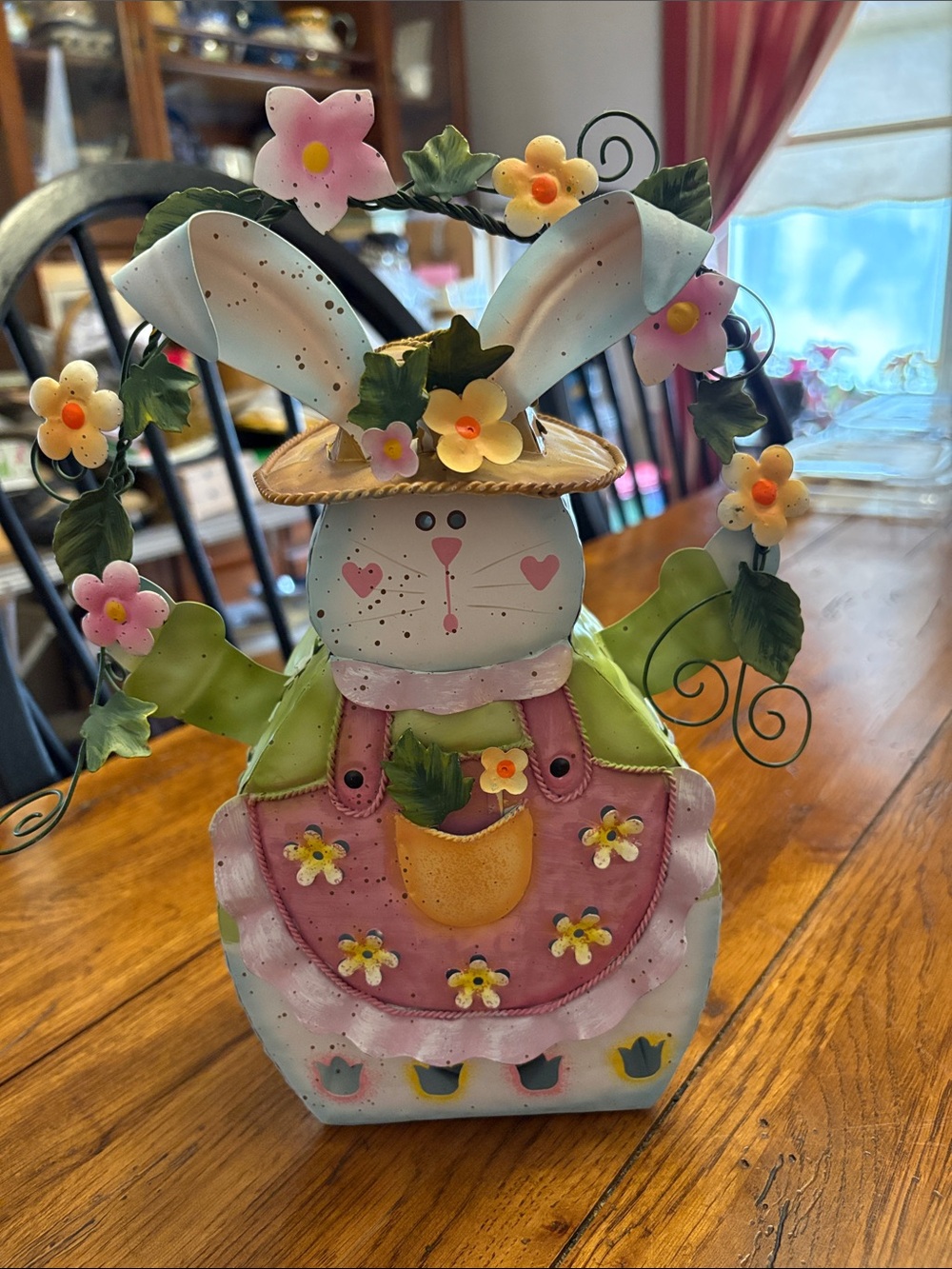 Home Interiors Metal Bunny Tea-light Holder.  - Pastel Pink & Green
